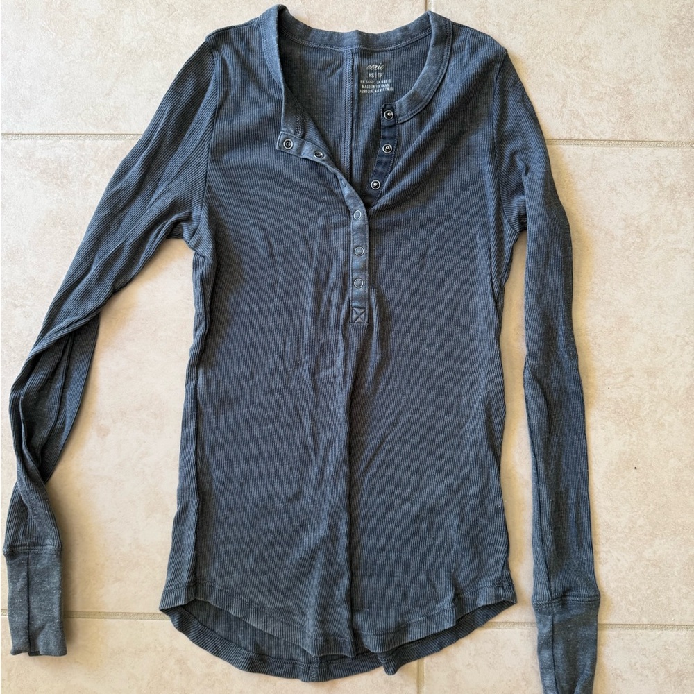 Aerie Charcoal Button Down Henley Shirt